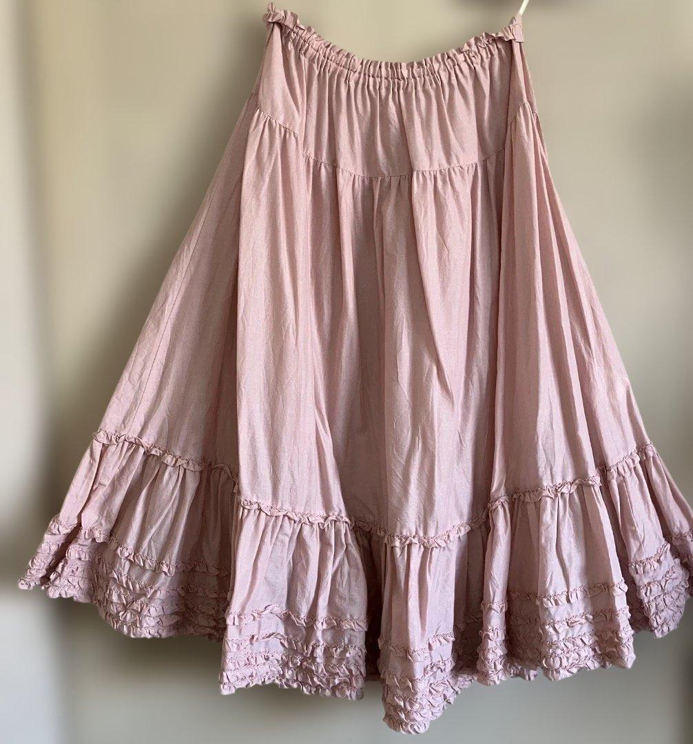 ピンクハウス　ペチスカート　ミディ　ピコフリル　総ゴム　ピンク