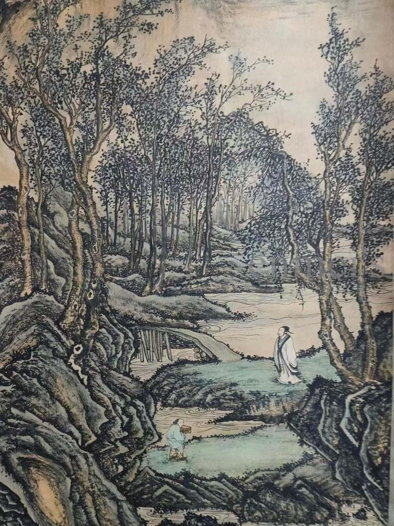 中国古美術 元代 黄公望作款 富春山居図 水墨画 宣紙 六尺山水中堂掛軸