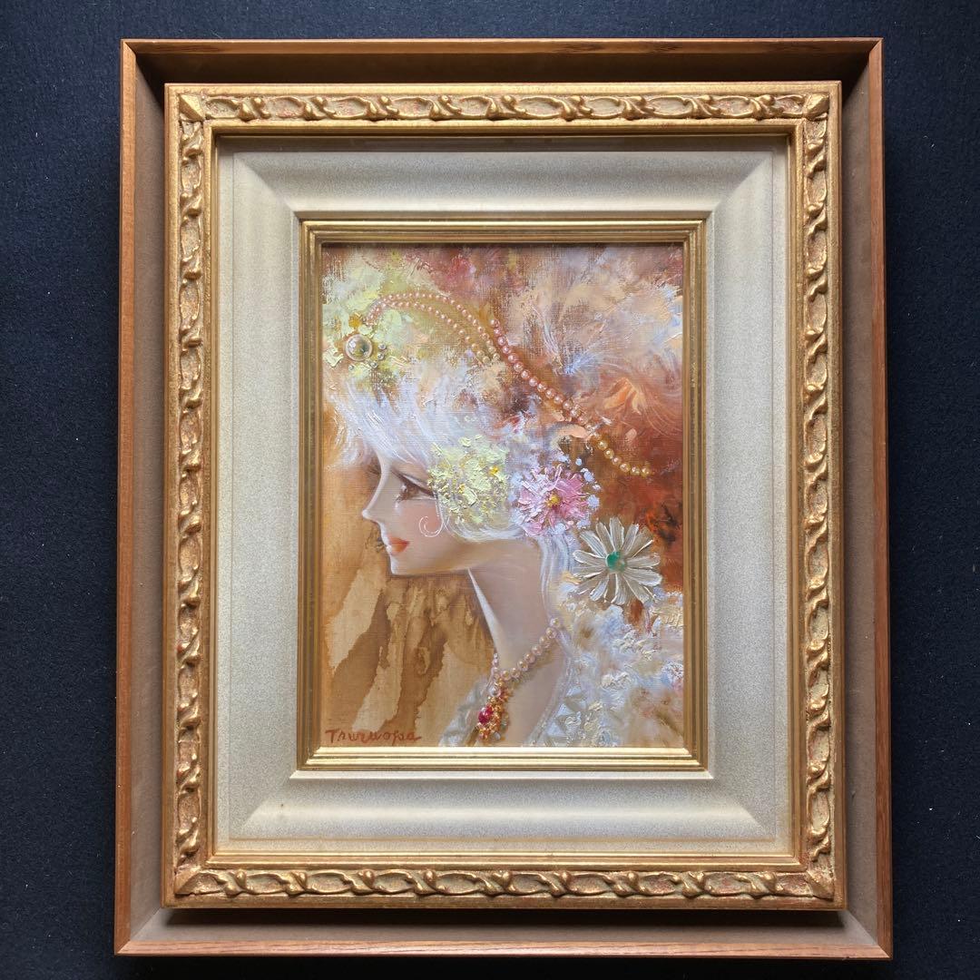 鶴岡義雄『マドモアゼル』額56×47絵薬33×24F4サイズ 鶴岡義雄 『マドモアゼル』 油彩画 - 北海道画廊