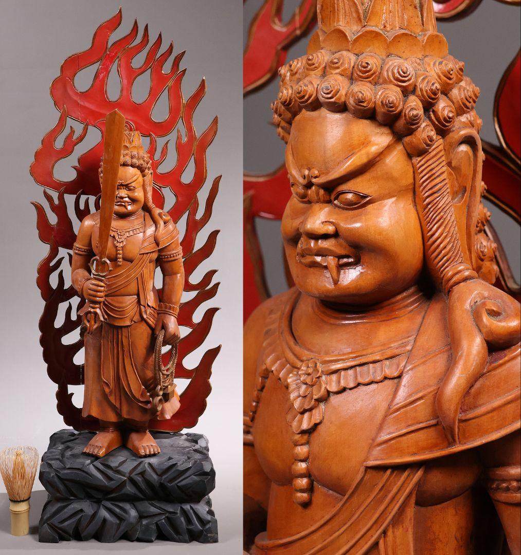 【MA827】仏教美術 木造 不動明王立像 全高68cm 仏像 彫刻 木彫 寺院