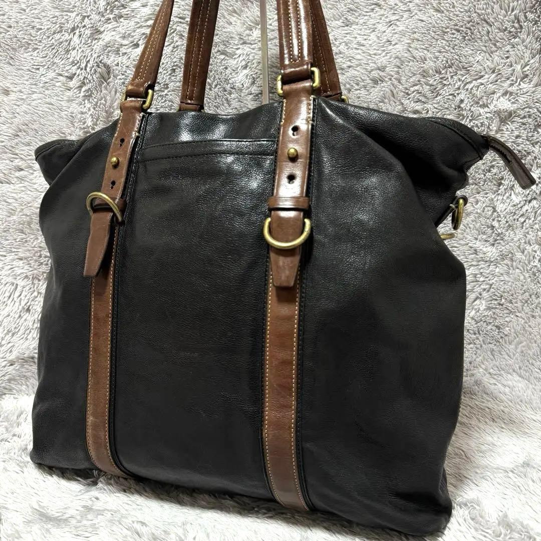 美品★コーチ ハリソン レザー トートバッグ シボ革 メンズ ブラック