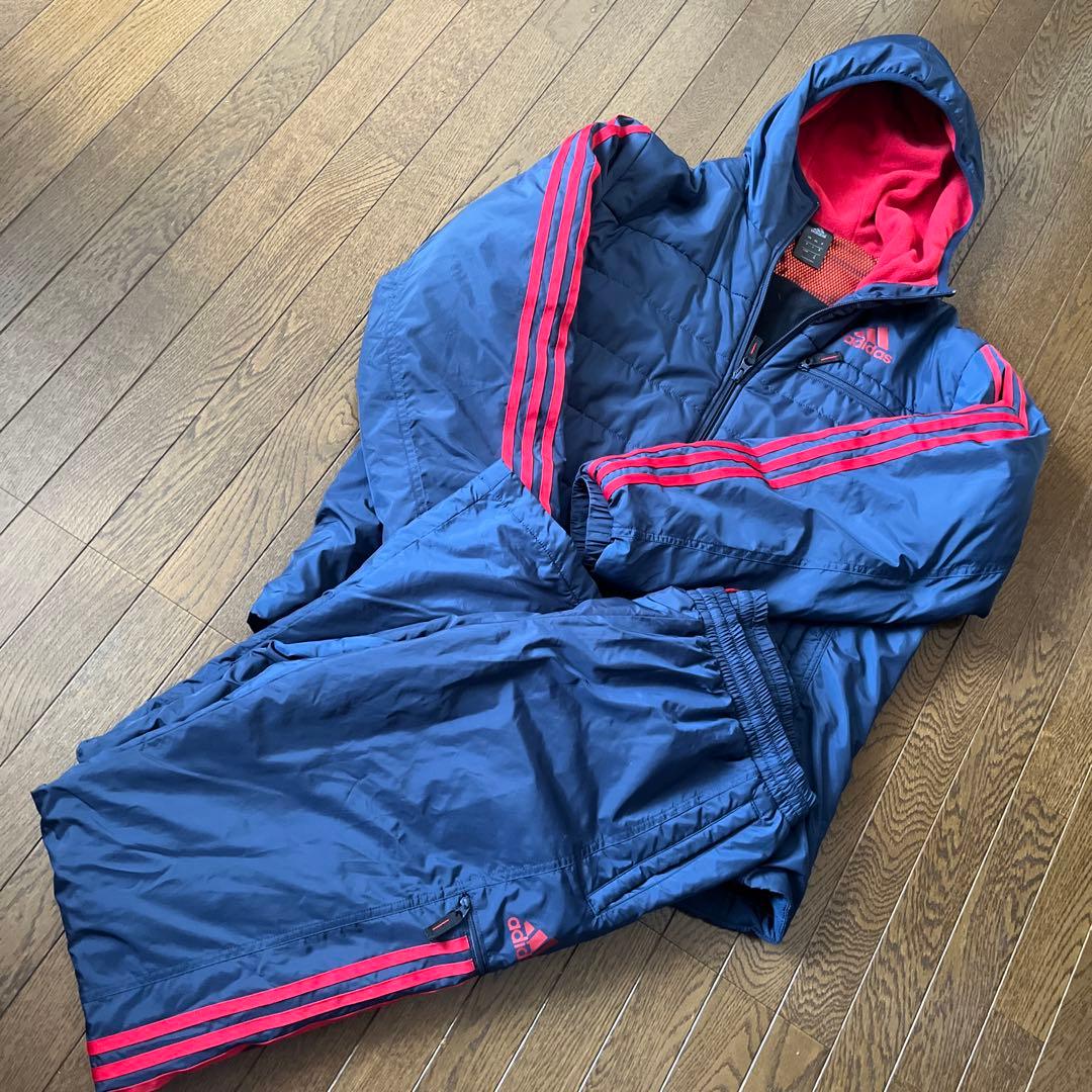 adidas ネイビー/レッド メンズアウター　裏起毛　Oサイズ　上下セット