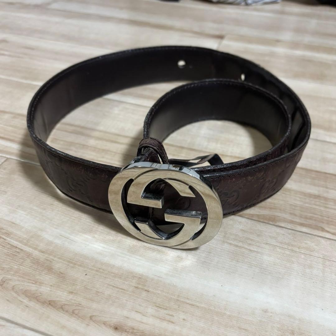GUCCI ベルト インターロッキング グッチシマ　ダークブラウン レザー