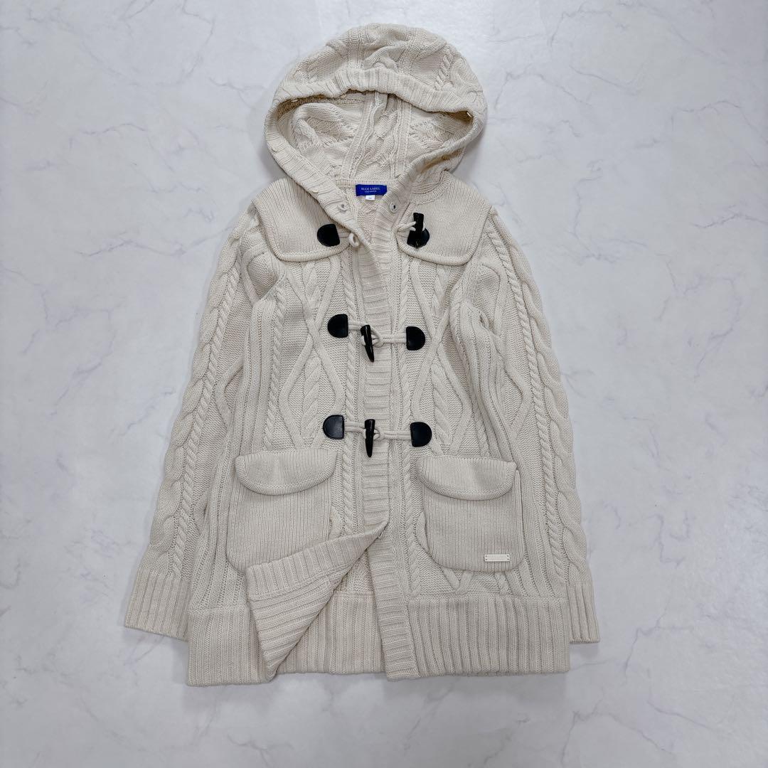 バーバリーブルーレーベル　ダッフルニット　トグル　フード　ケーブルニット　38