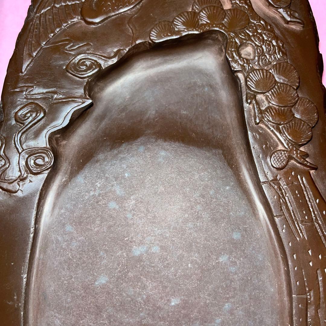 ⭕️赤間硯 曻進堂謹製 永久松鶴亀彫刻 美品 21cm超2kg超 大型 古硯