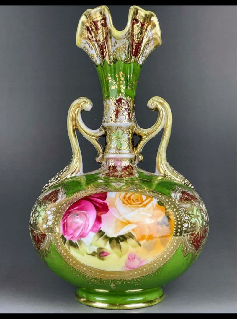 宮*浩様 アンティーク オールドニッポン アールヌーボー様式 薔薇紋 金盛り 花 tirunhausu_no337