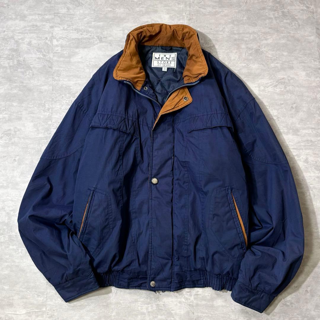 90s SEARS 中綿 短丈 ナイロンジャケット TALONジップ ネイビー 70年代 Sears シアーズ パイルライナー ワークジャケット メンズXL相当