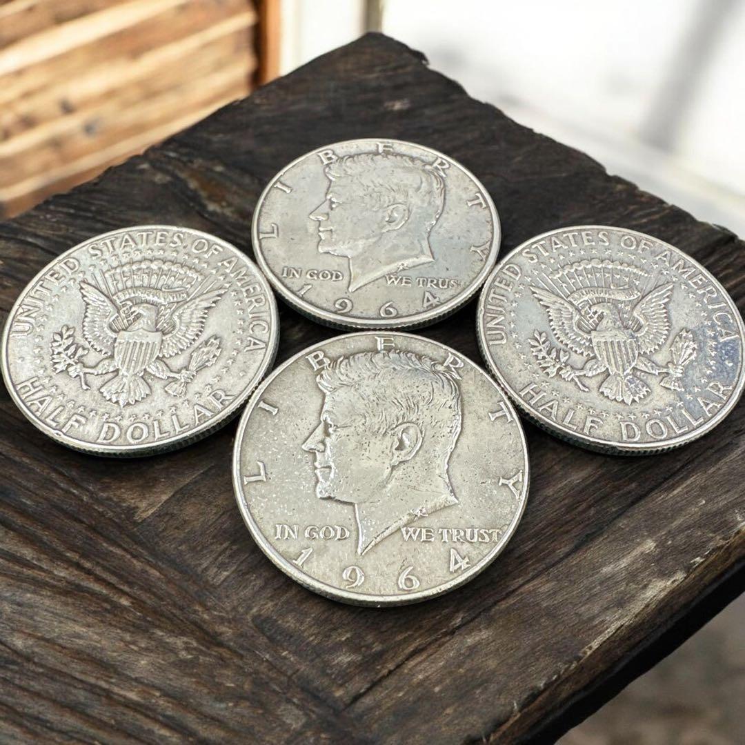 【希少】1964年 ハーフダラー 銀貨　4枚セット やや傷や汚れあり