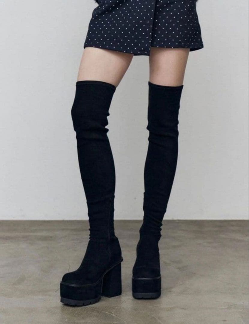 EMODA ロングブーツ ニーハイ スクエアフィットロングブーツ EMODA（エモダ） ブーツ スクエアフィットロングブーツ レディース