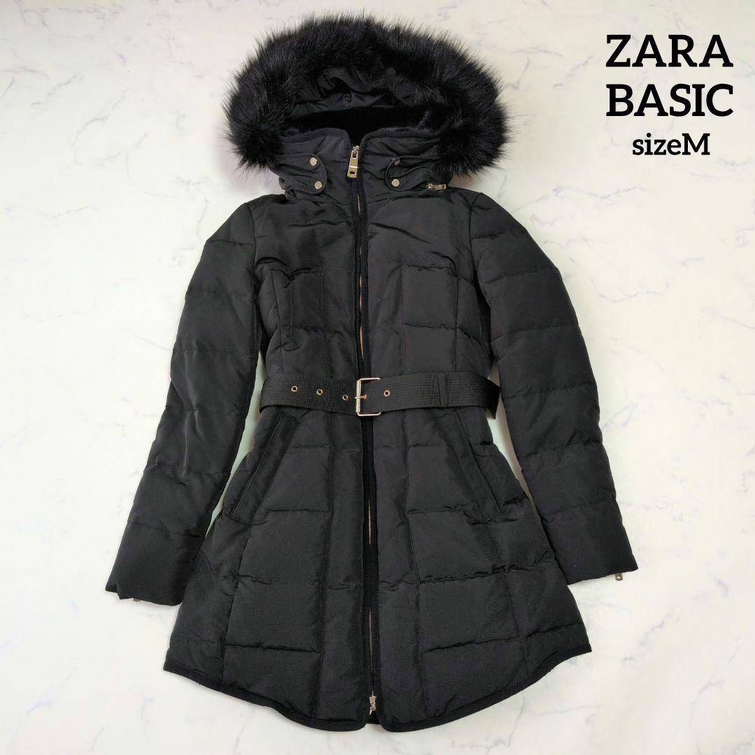 ZARA ザラ ダウンジャケット グレーダックダウン ベルト付 M 黒 2way ZARA ザラ ダウンコート 2way ファー ダックダウン ベルト ブラック
