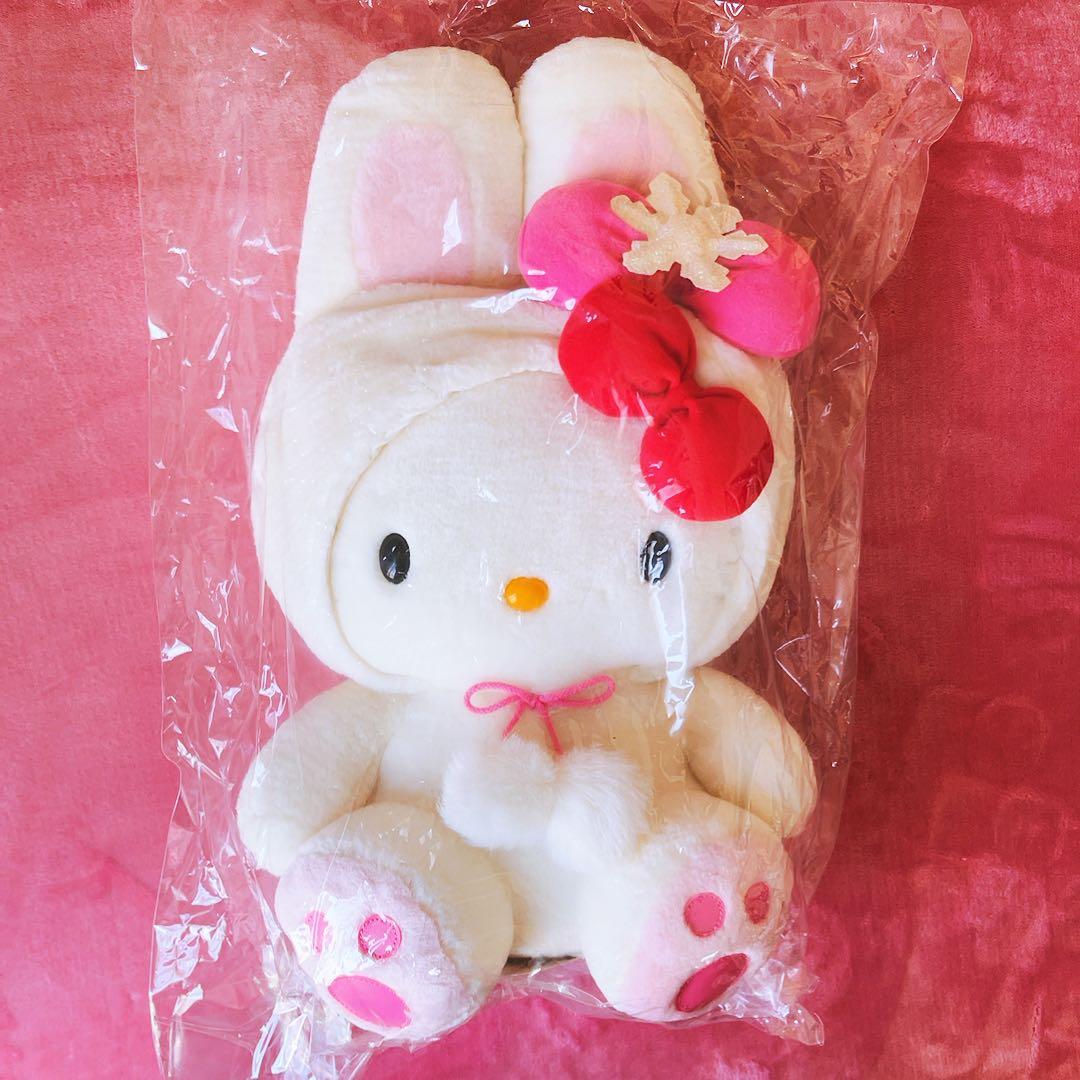 希少レア　ハローキティ　ぬいぐるみ　北海道限定　雪ウサギ　2000 サンリオ 激レア》ハローキティ 雪うさぎ ぬいぐるみキーホルダー 北海道限定