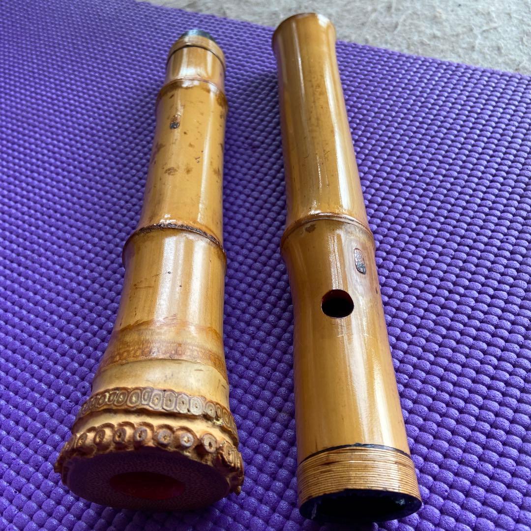 38 値下げ 尺八 一尺六寸管 銘 ○軒？ 二印 梅軒だ