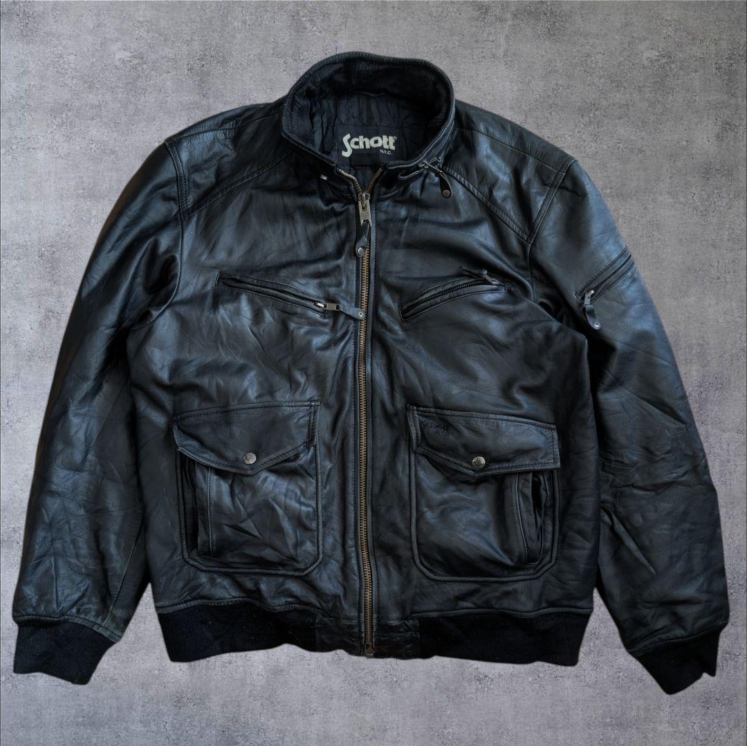 Schott レザージャケット カウハイド USA製 XL ブラック ショット