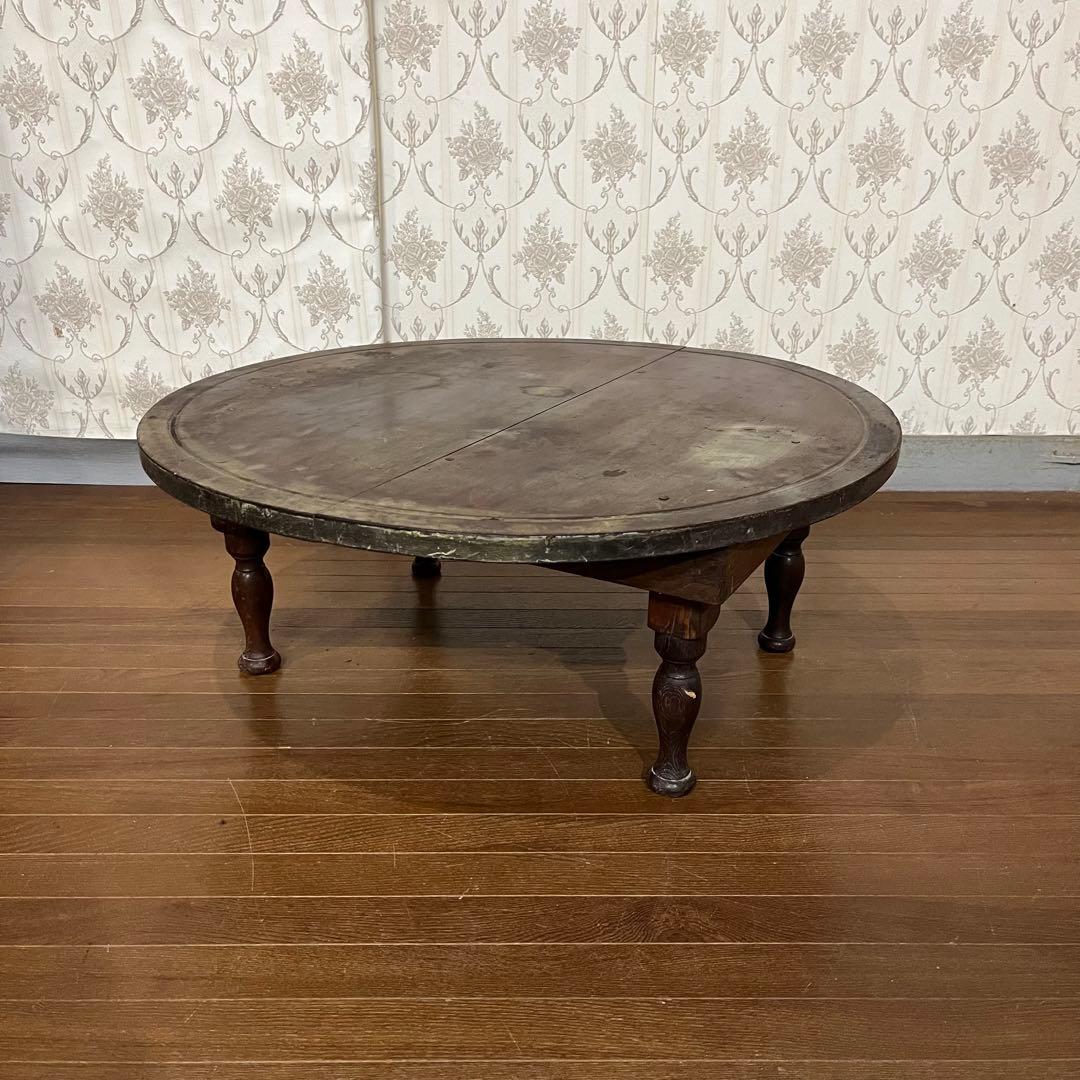 【アンティーク】昭和レトロ 木製 ろくろ脚 折り畳み ちゃぶ台 座卓 古家具 アンティーク】昭和レトロ 木製 ろくろ脚 折り畳み ちゃぶ台 座卓 古