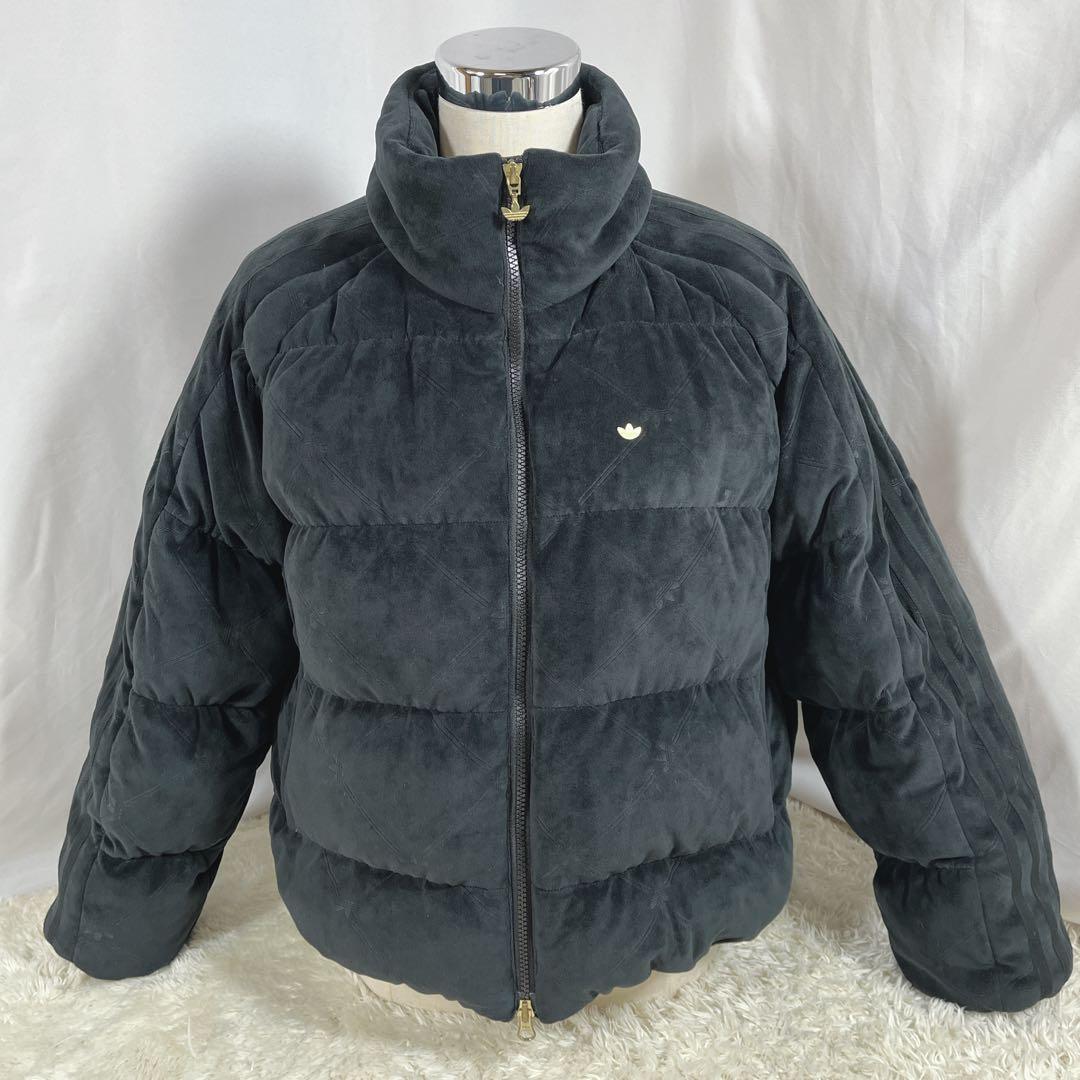 美品 adidas アディダス ダウン ジャケット ベロア金ロゴ　S
