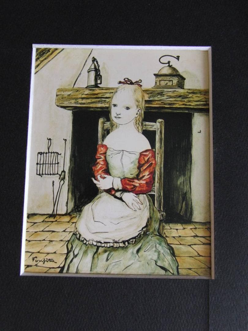 藤田嗣治、「A la cuisine」、希少画集の額装画、人気作品