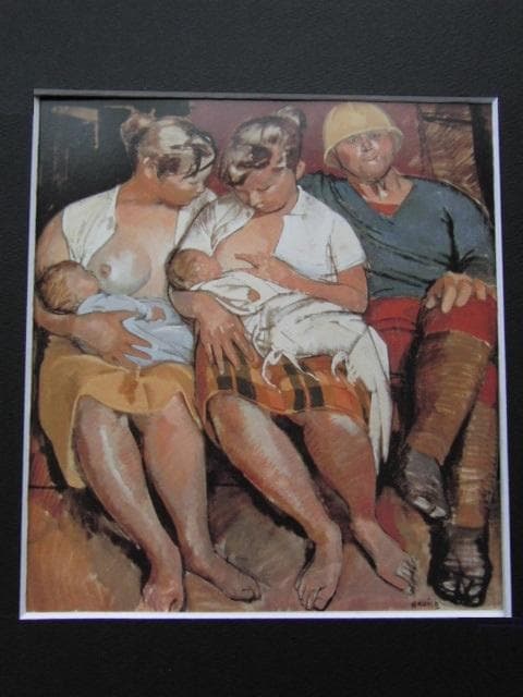 小磯良平、【家族】、希少な大判額装用画集より、美品、新品額装付