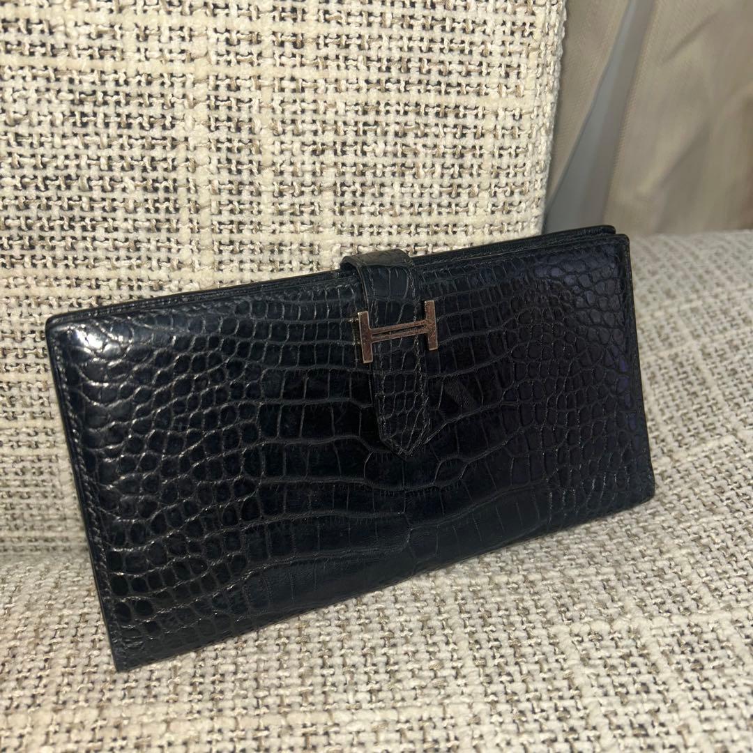 HERMES ベアン クロコダイル アリゲーター 長財布