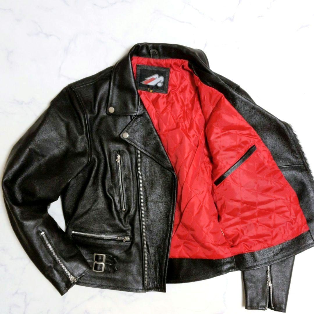 ヴィンテージ ダブル ライダースジャケット 裏地赤 キルティング ブラック М