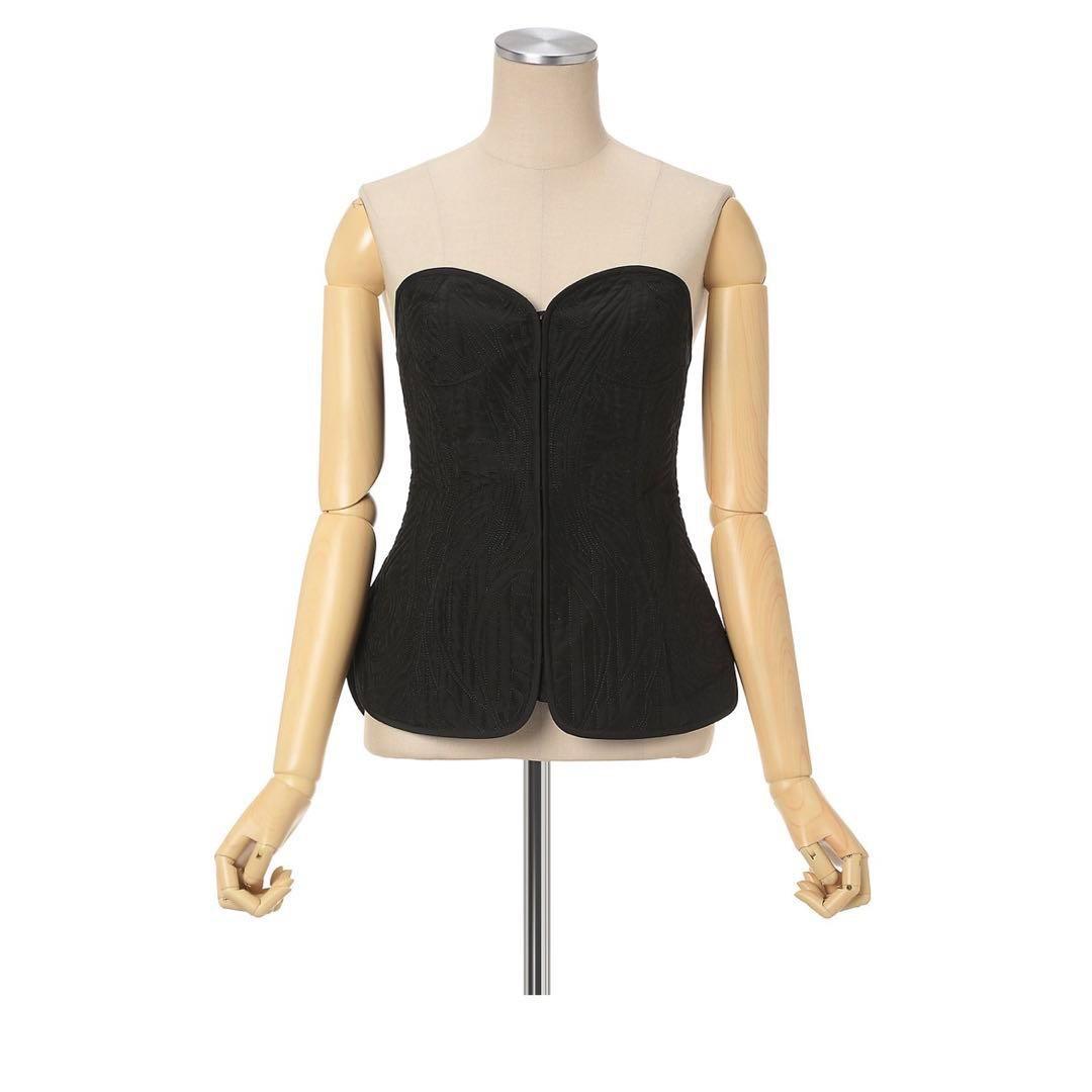 Mame Kurogouchi ビスチェ ブラック レディース】Floral Quilted Silk Bustier | Mame Kurogouchi(マメ