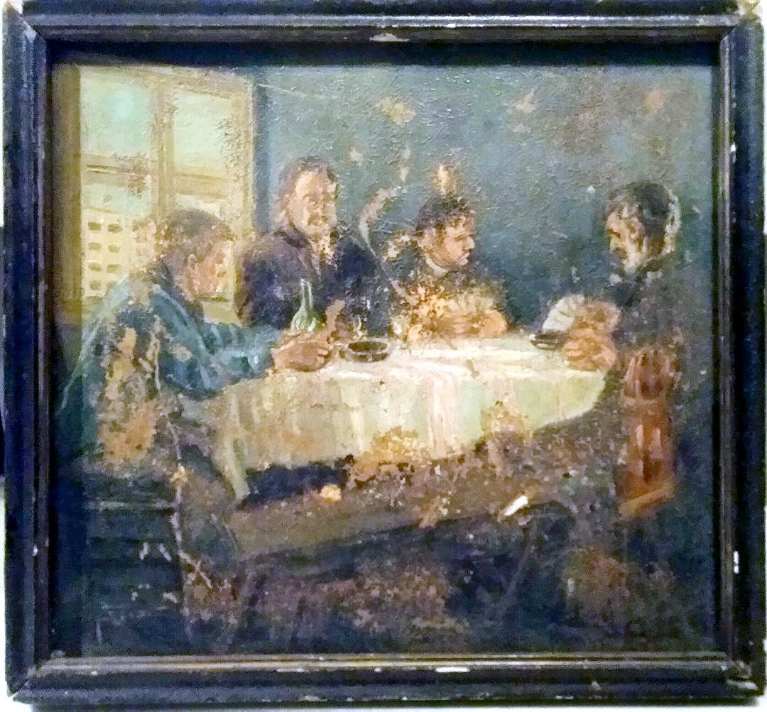 イタリアアンティーク古い油彩画 油絵 絵画 人物画 額縁 板絵 ビンテージ