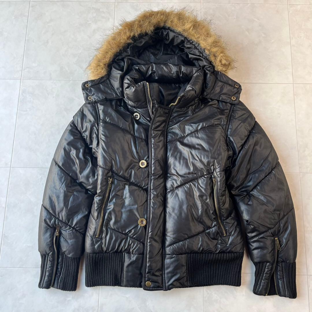 セマンティックデザイン ファー中綿ジャケット 黒 L Y2K 2way お兄系