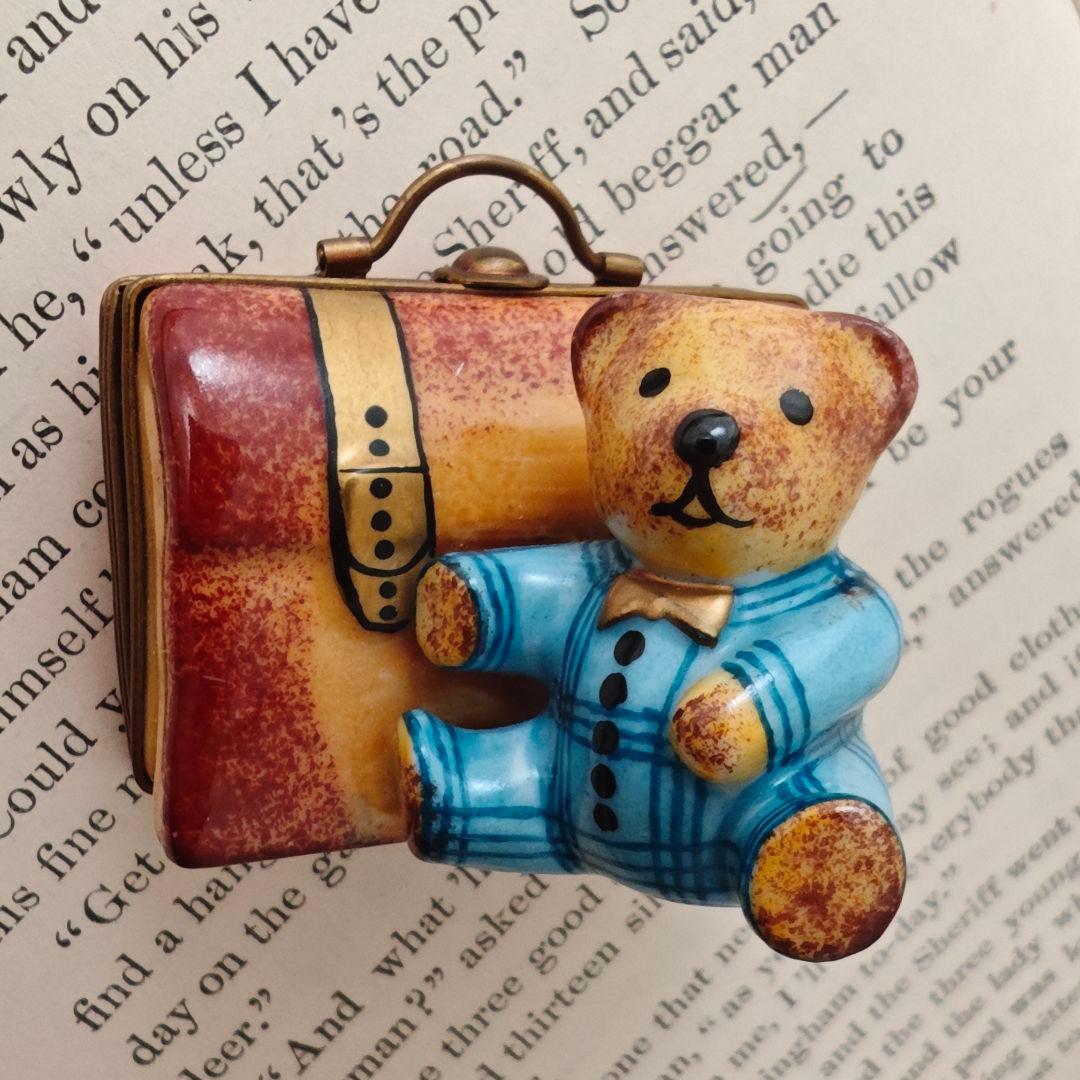 リモージュボックス　テディベアと旅行かばん　フランス製　 小物入れ　ピルケース