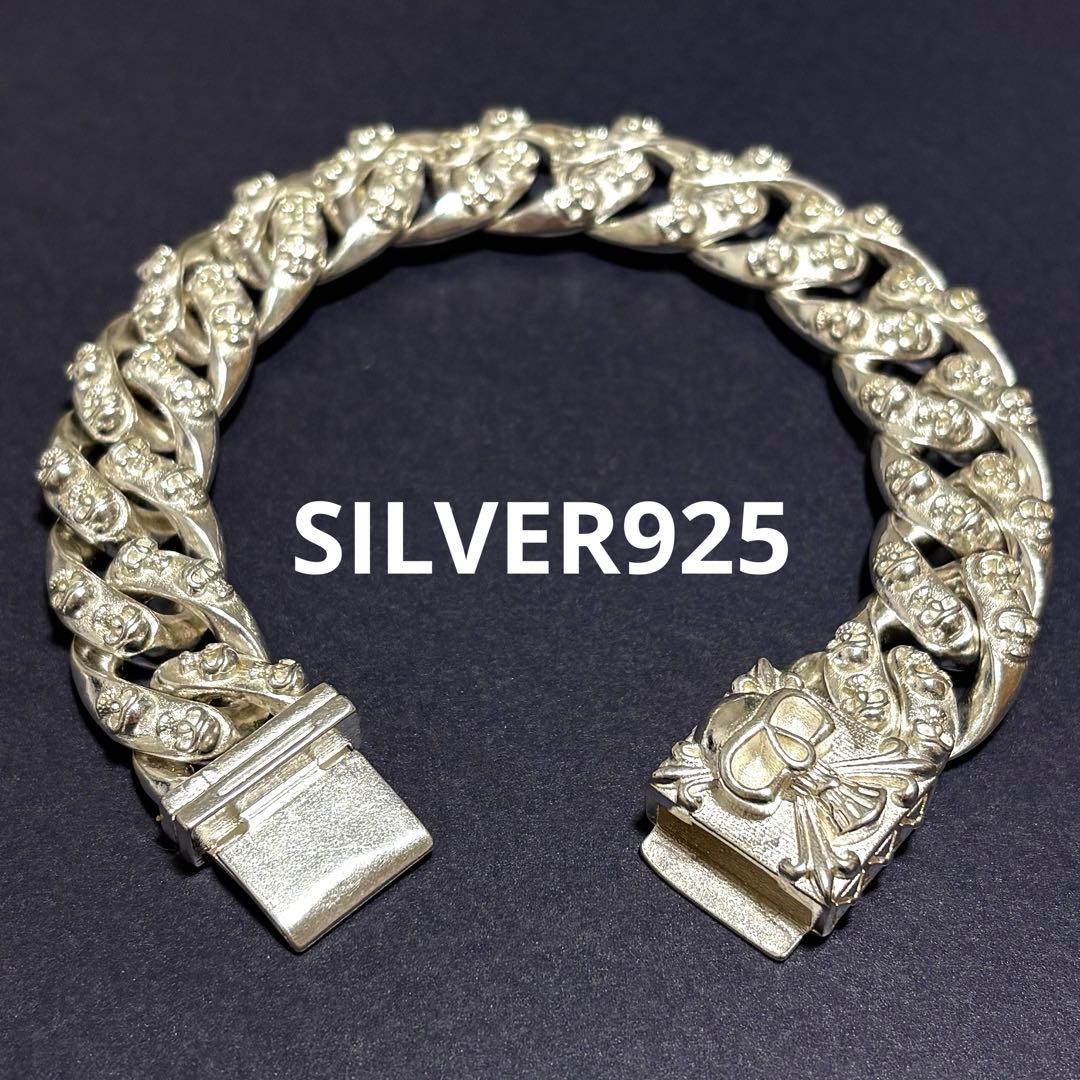 【S925刻印】US輸入　スカルブレスレット　ヴィンテージ　メキシカン　シルバー