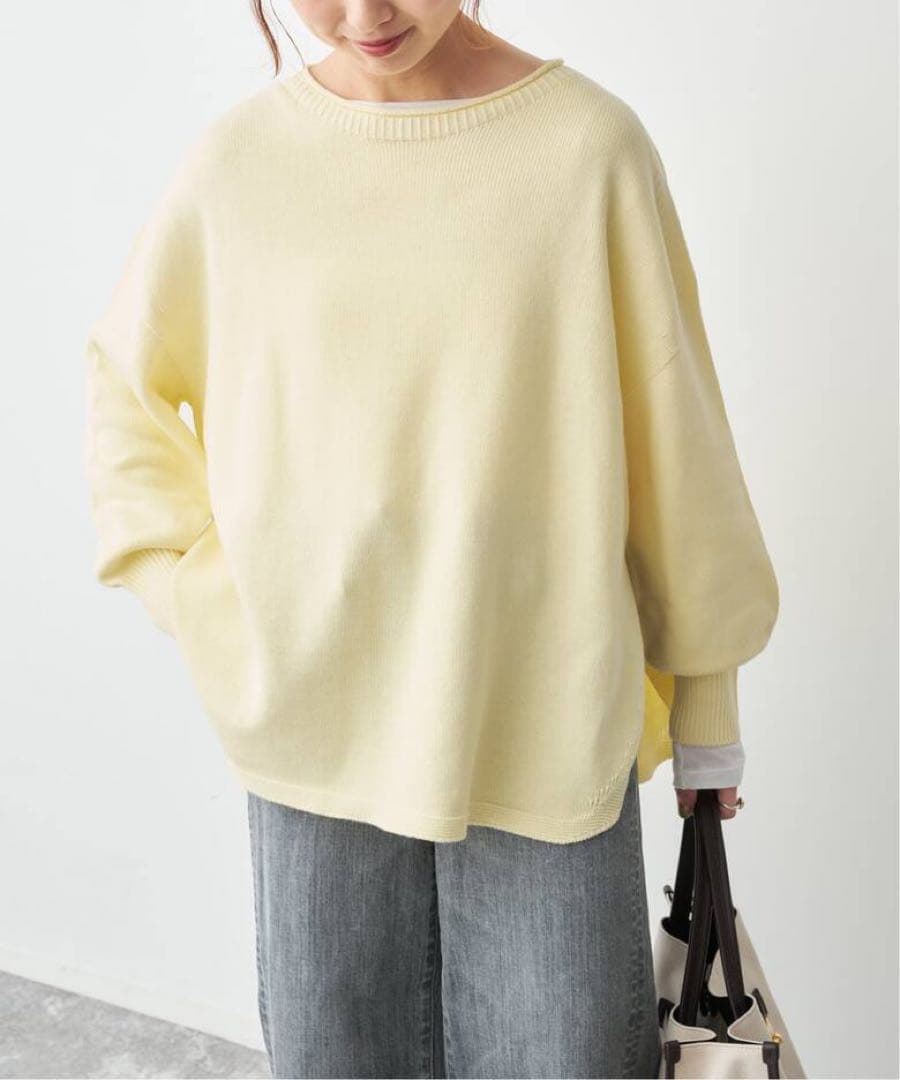 今期　バルキーヤーンルーズボートネックニット　スピック＆スパン