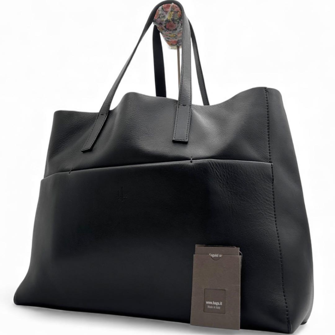 HAGS　高島屋　トートバッグ　ビジネス　オールレザー　黒　ロゴ　A4　肩掛け
