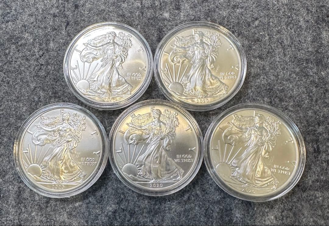2020年アメリカ「イーグル銀貨」 1オンス 5枚セット(クリアーケース付き)