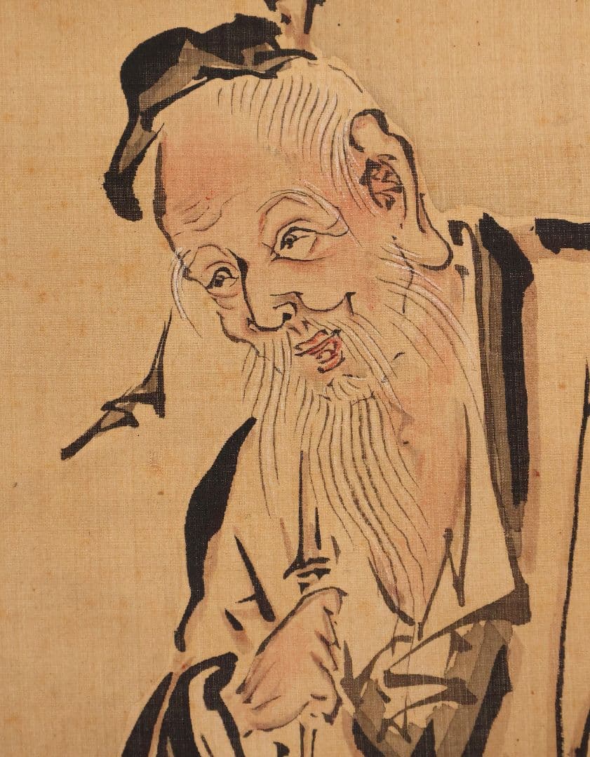 模写】日本画 台賜如春斎典寿(勝部如春斎) 仙人唐子図 絹本 掛軸 MA834