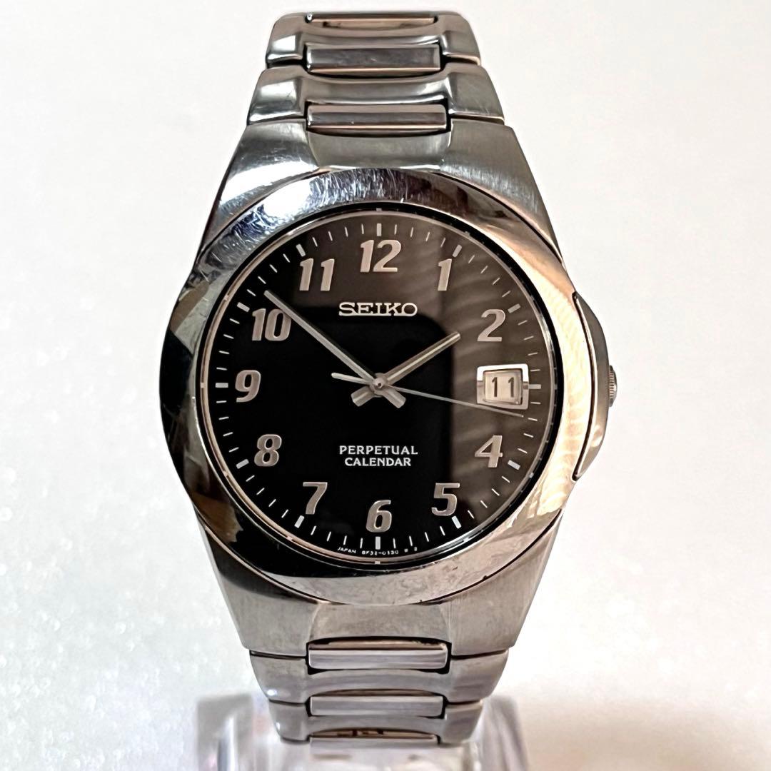 SEIKO パーペチュアルカレンダー 黒文字盤 ブラック シルバー【不動
