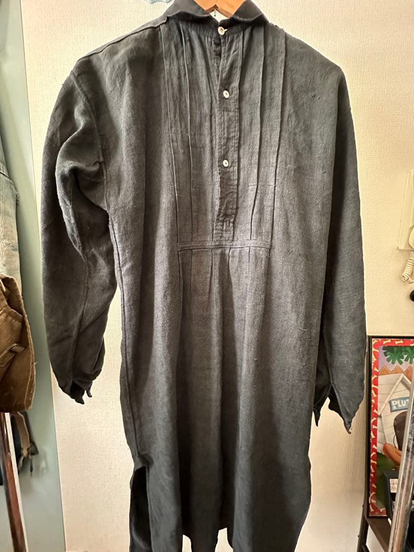 1900s〜10s アンティーク　ブラックリネンシャツ　スモック