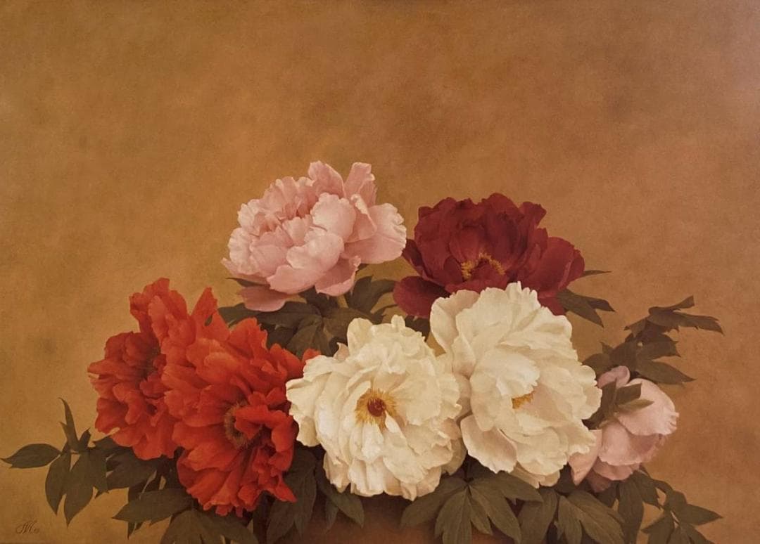 森本草介、【牡丹2】、希少な画集より、新品額装付、マット額装付き