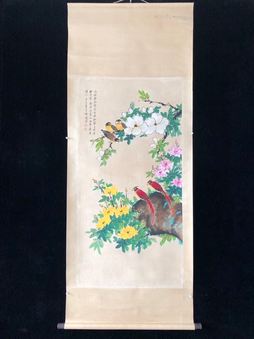 梅蘭芳 花鳥画 掛け軸 四尺 手描き 中国美術 絵画 書画 花鳥図 インテリア 梅蘭芳 花鳥画 掛け軸 四尺 手描き 中国美術 絵画 書画 花鳥図