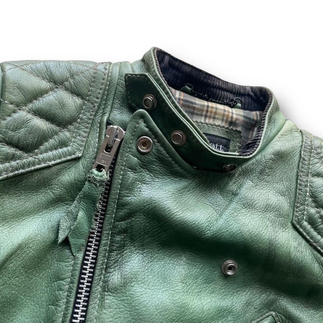 Schott クラシックレーサー グリーン レザーダブルライダース