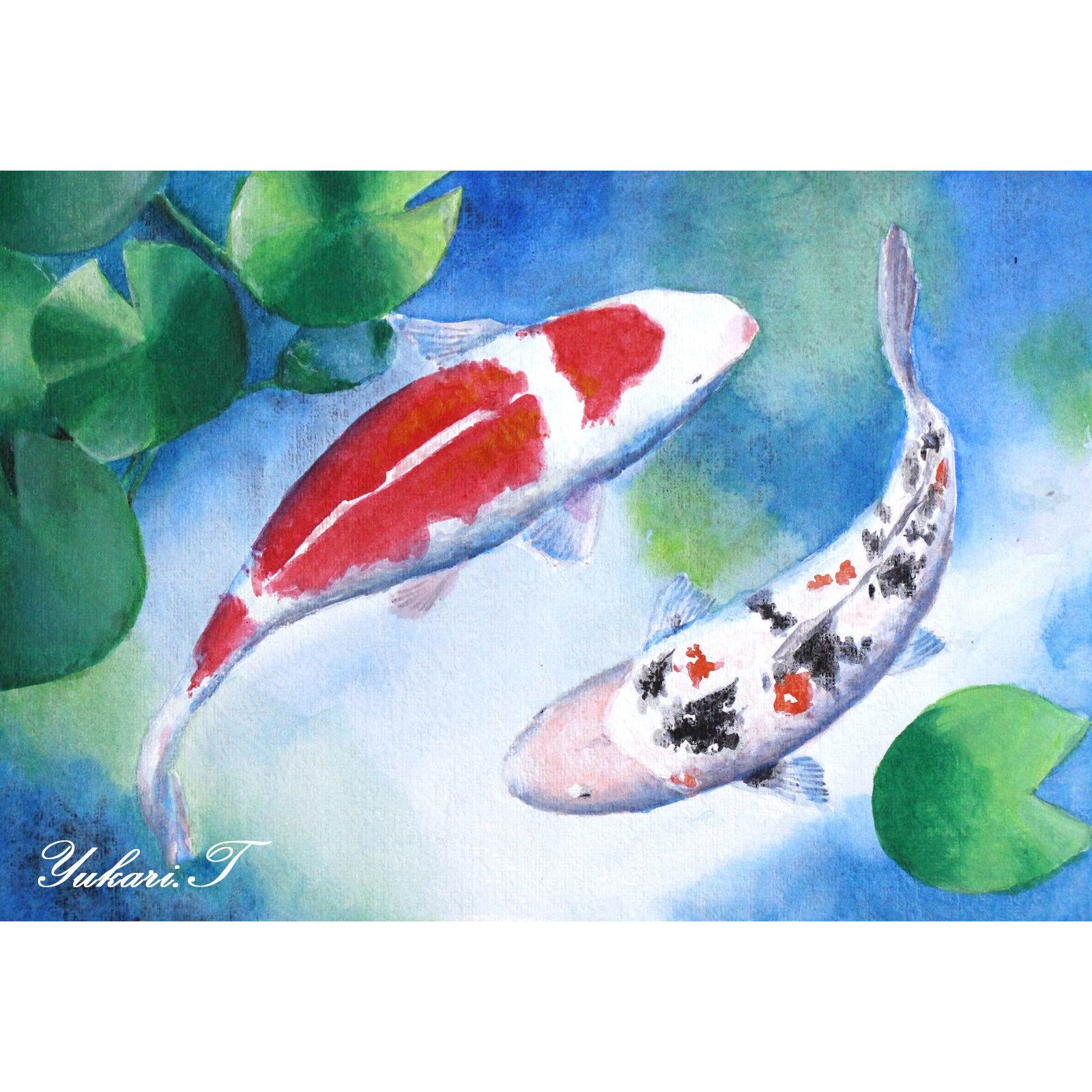 原画】鯉（アクリル画/額無し）☆魚 金魚 水 風水 絵画インテリア