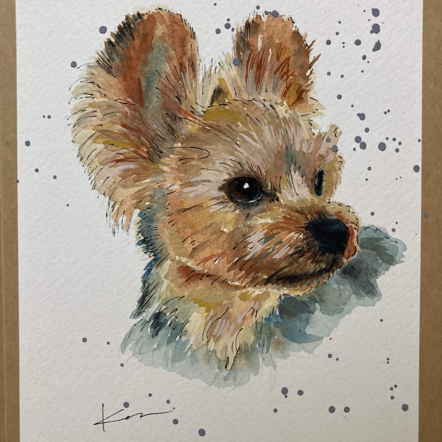 オーダーメイド サンプル 犬の絵 ヨークシャテリア 水彩画 - ENPITSUYA
