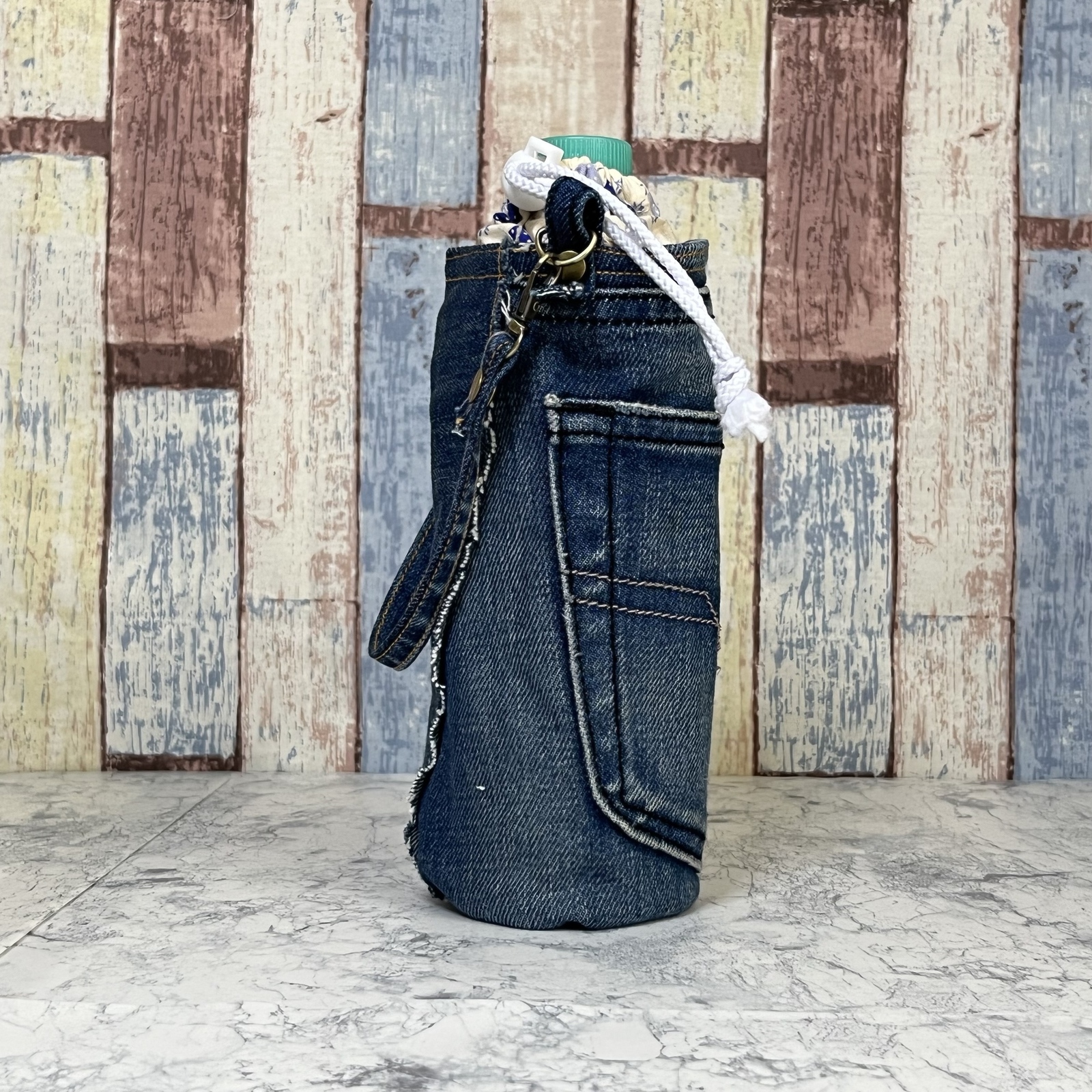 デニムリメイク×ハート柄 ペットボトルホルダー（カバー） 保冷保温