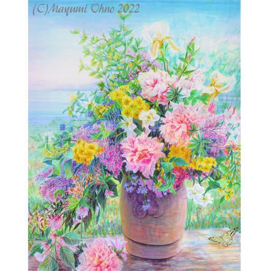 額装絵 アメリカで版画化 花の絵 絵画 花 フラワー フラワー