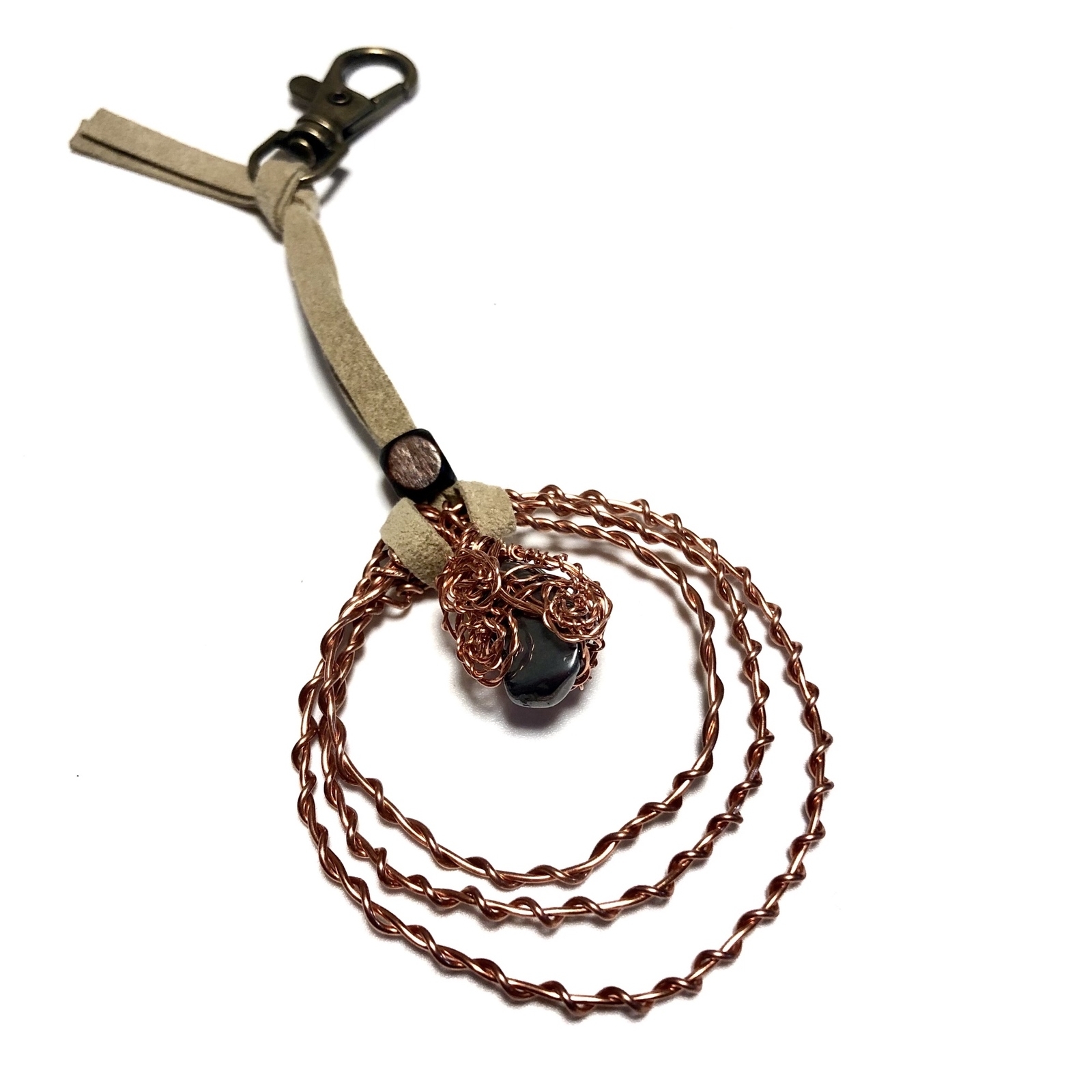 電磁波対策 3連テンソルリング キーホルダー オニキス - 精麻と真菰