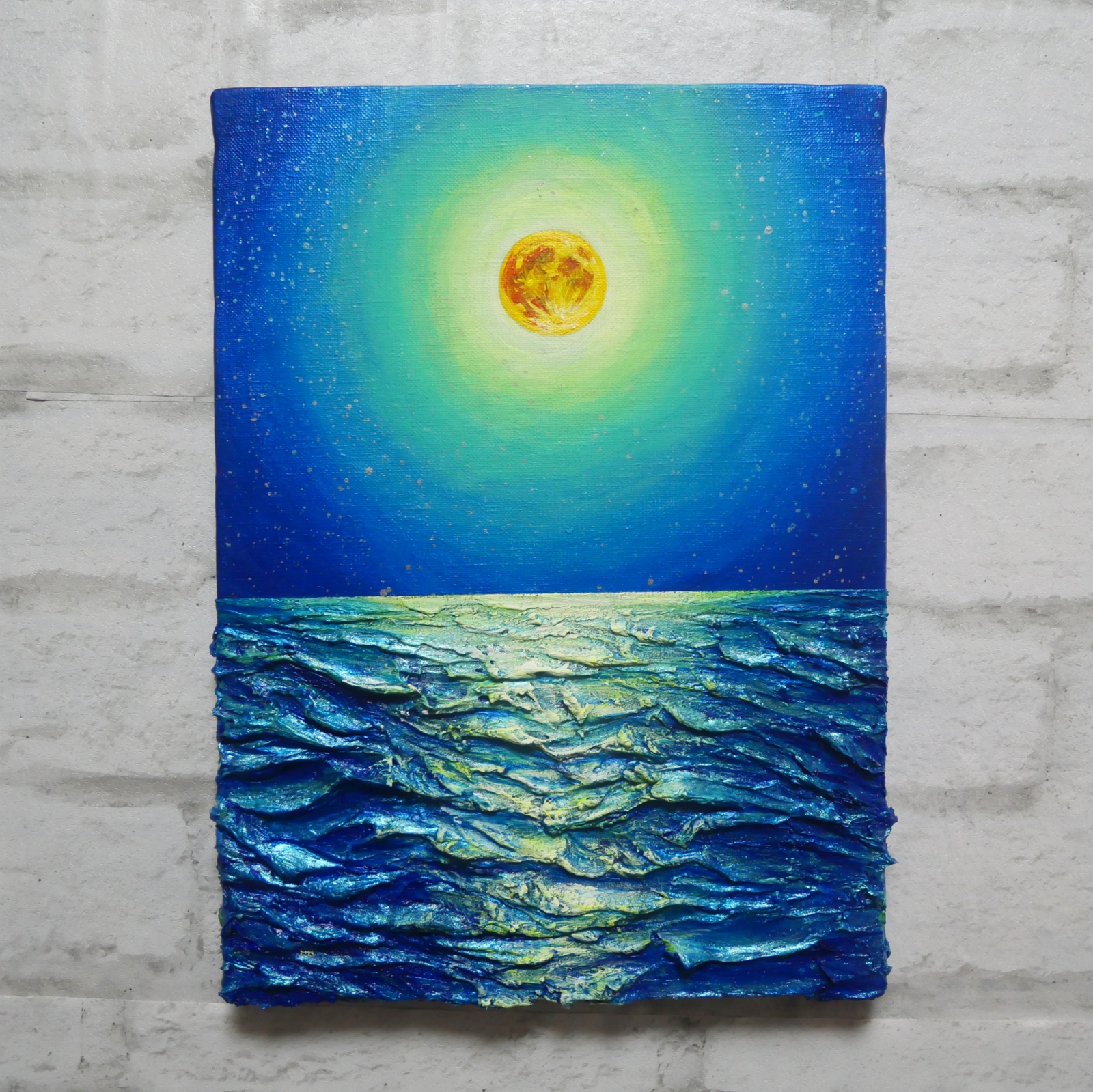 油絵 絵 絵画 油彩 油彩画 【満月の海】 F4号 - HR | minne byGMO