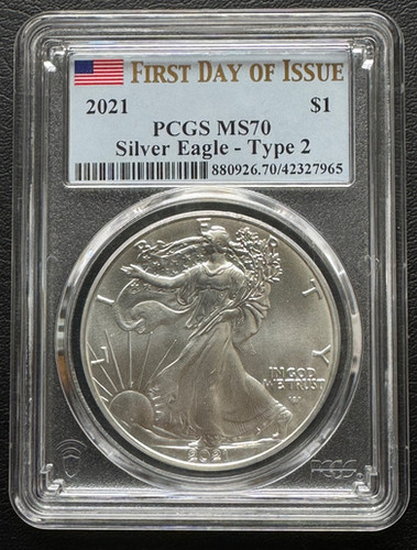 イーグル銀貨1枚(1オンス,2021年)～PCGS鑑定(MS70) タイプ2 初期発行