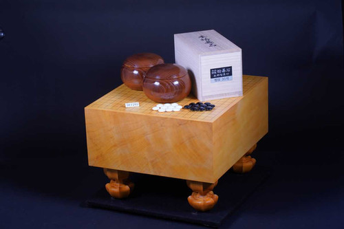 SET292】九州山地産本榧 四方柾 脚付碁盤セット（雪印35号、本桑碁笥