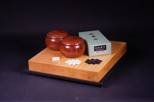 SET310】日向産本榧 木裏 一枚盤 卓上碁盤セット（月印30号、花梨特大