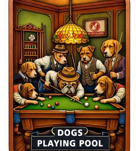 Dogs Playing Pool Colorized 5 oz .999 Copper Bar | Gold & Silver