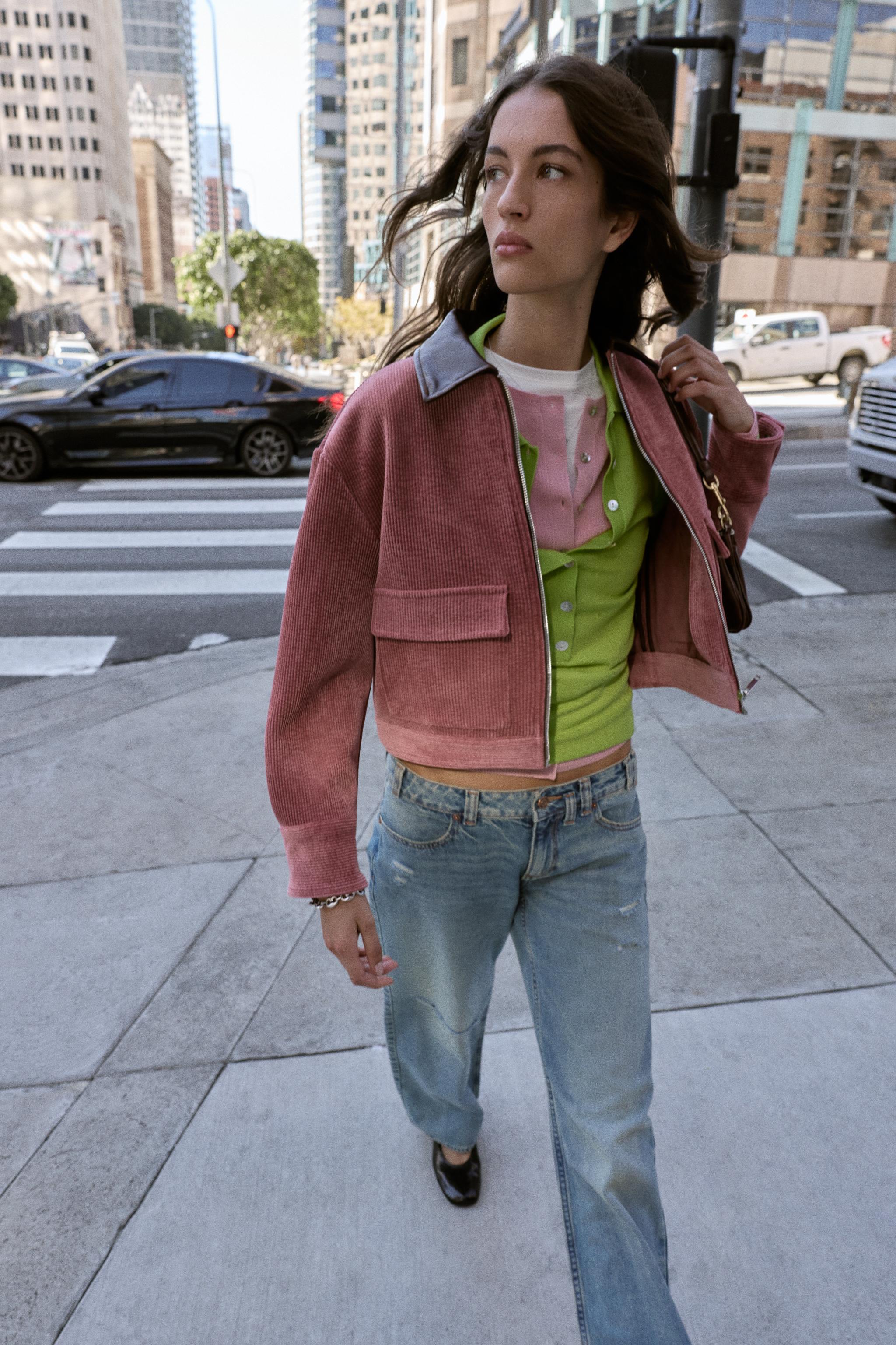 コーデュロイ フェイクレザー襟ジャケット - マルサラ | ZARA Japan / 日本