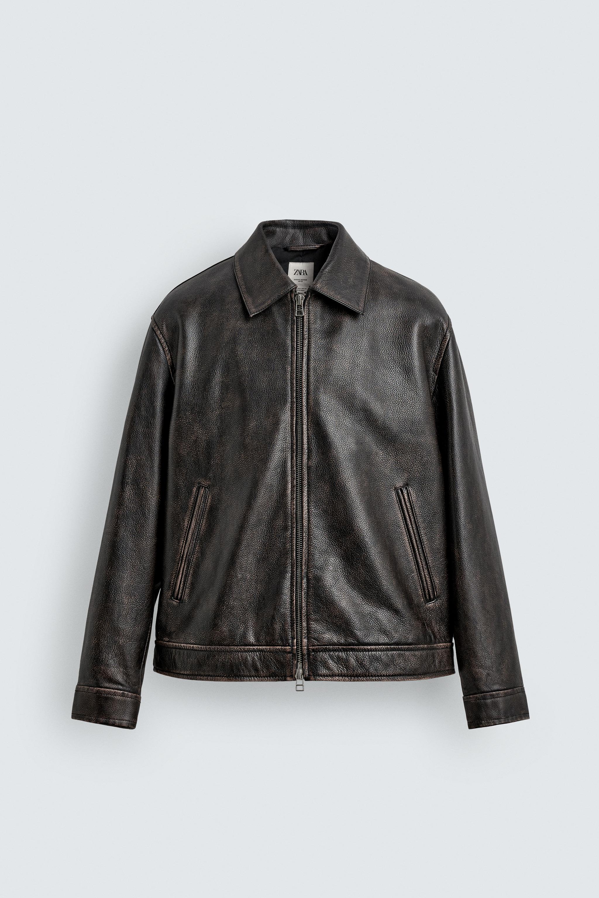 VINTAGE EFFECT WASHED LEATHER JACKET LIMITED EDITION - Black