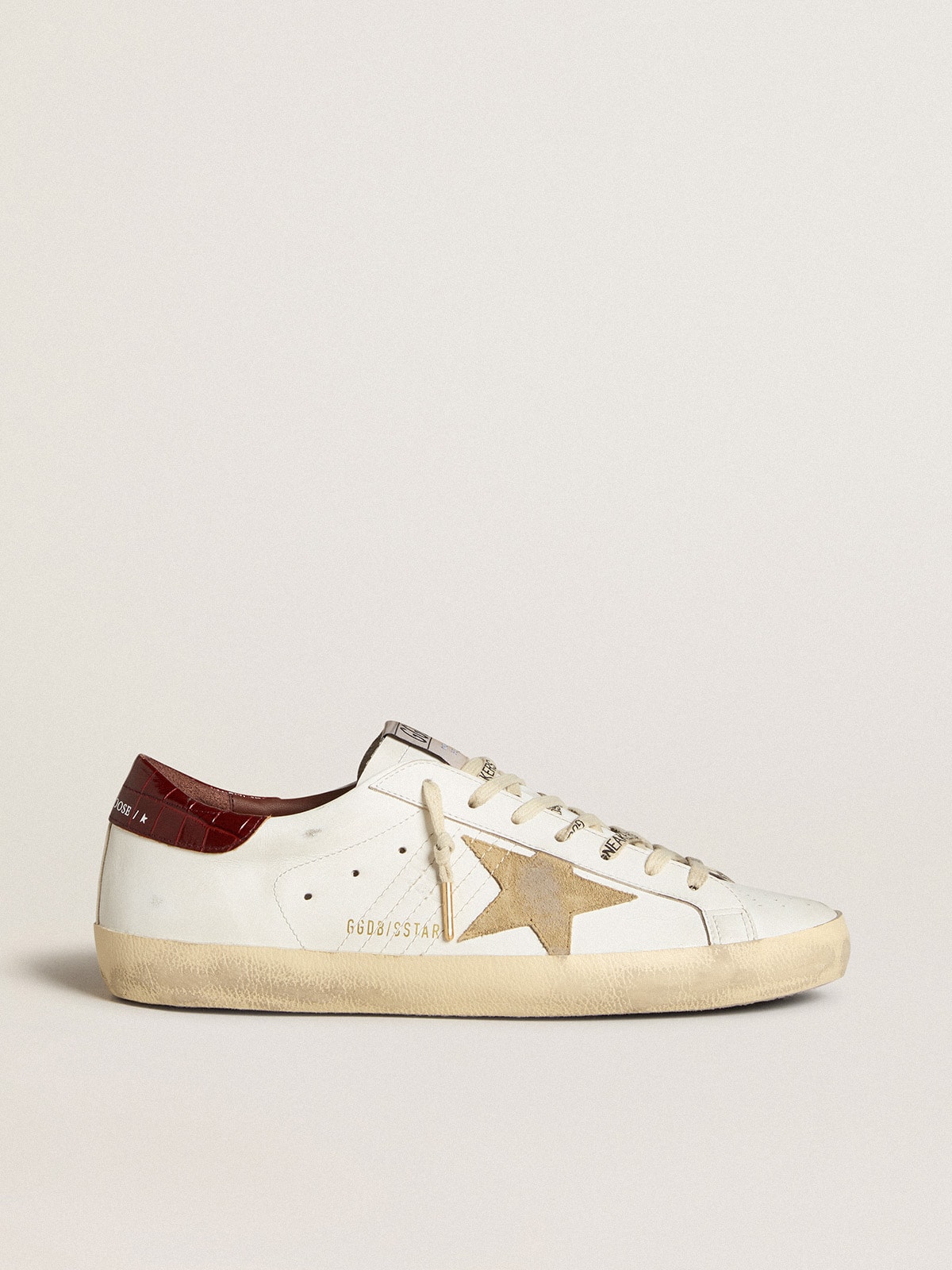 Men's Super-Star with sand suede star and red croc-print leather